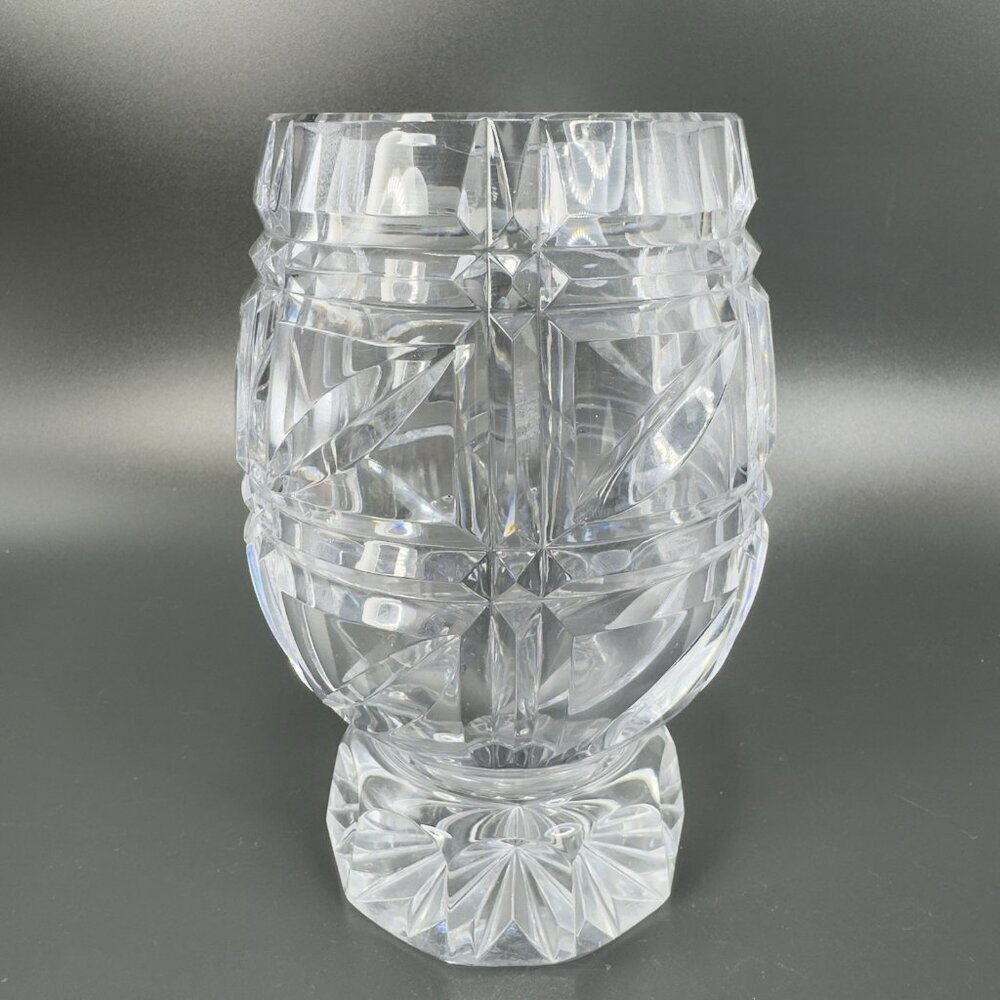 Vintage‎ 1960s Clear Crystal Glass Vase Heavy Diamond Cut Bottom Vase Decorative